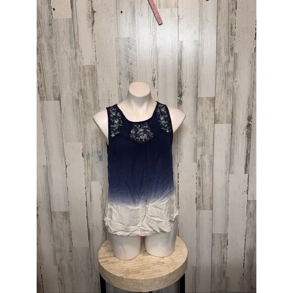 Xhilaration Blue White Ombre Lace Trim Tank Top – Size Medium - Picture 2 of 7